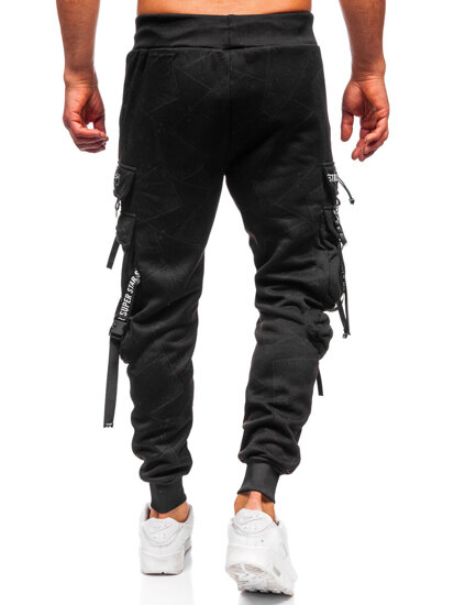 Pantalón forrado de chándal jogger cargo para hombre negro Bolf HSS340