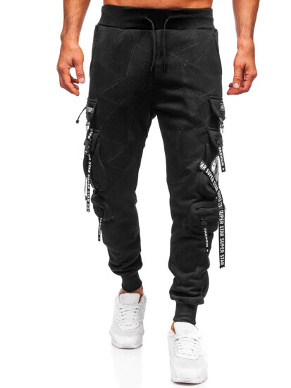 Pantalón forrado de chándal jogger cargo para hombre negro Bolf HSS340