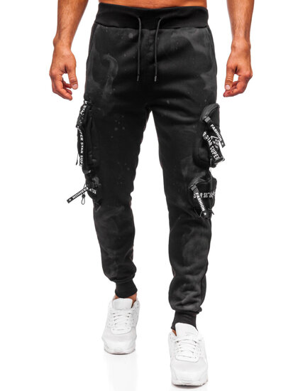 Pantalón forrado de chándal jogger cargo para hombre negro Bolf HSS342