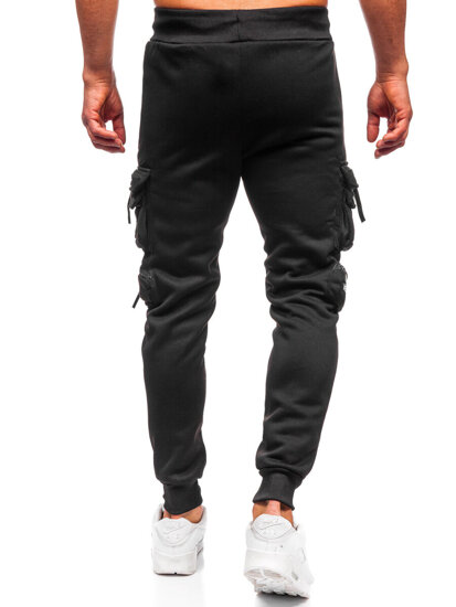 Pantalón forrado de chándal jogger cargo para hombre negro Bolf HSS361