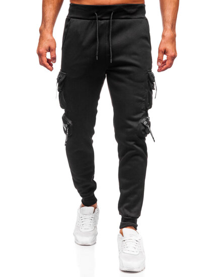 Pantalón forrado de chándal jogger cargo para hombre negro Bolf HSS361