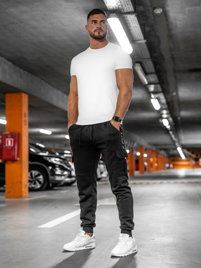 Pantalón grueso de chándal cargo para hombre negro Bolf JX9395A