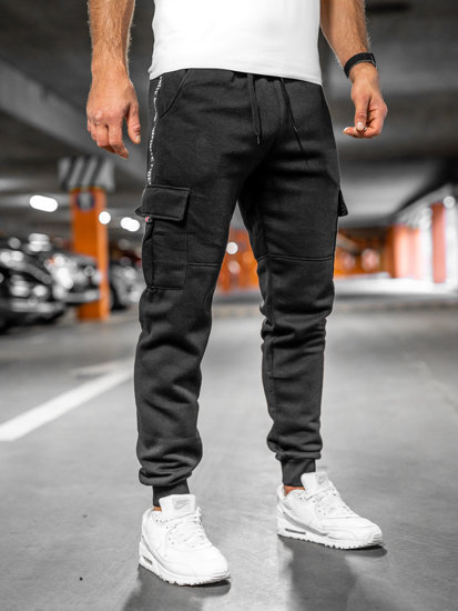 Pantalón grueso de chándal cargo para hombre negro Bolf JX9395A