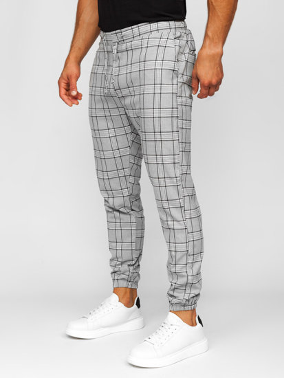 Pantalón jogger a cuadros de tela para hombre gris Bolf 0068