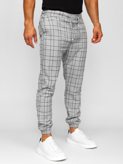 Pantalón jogger a cuadros de tela para hombre gris Bolf 0068