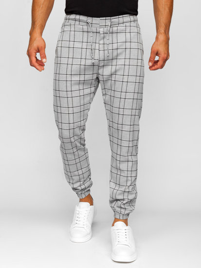 Pantalón jogger a cuadros de tela para hombre gris Bolf 0068