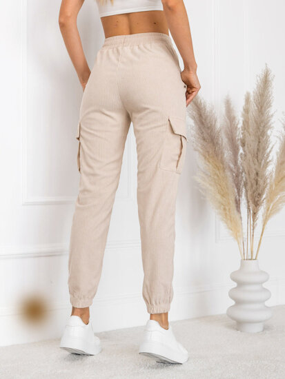 Pantalón jogger cargo a rayas para mujer beige Bolf W7861