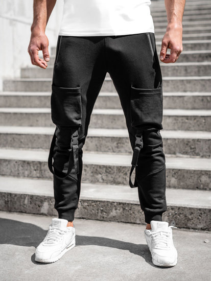 Pantalón jogger de chándal tipo cargo para hombre negro Bolf 6581A