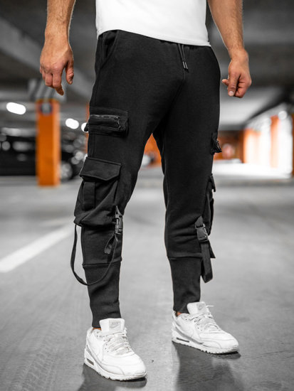 Pantalón jogger de chándal tipo cargo para hombre negro Bolf 6582A