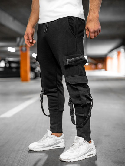 Pantalón jogger de chándal tipo cargo para hombre negro Bolf 6582A