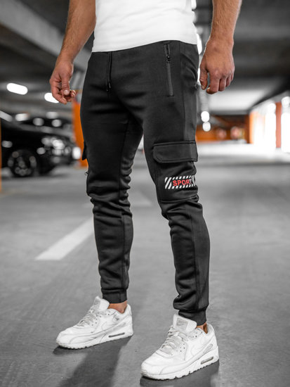 Pantalón jogger de combate forrado para hombre negro y rojo Bolf HW2202