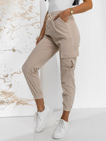 Pantalón jogger de rayas cargo para mujer beige Bolf W7860