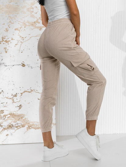 Pantalón jogger de rayas cargo para mujer beige Bolf W7860