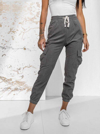 Pantalón jogger de rayas cargo para mujer gris Bolf W7860