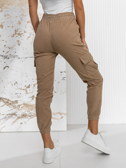 Pantalón jogger de rayas cargo para mujer marrón Bolf W7860