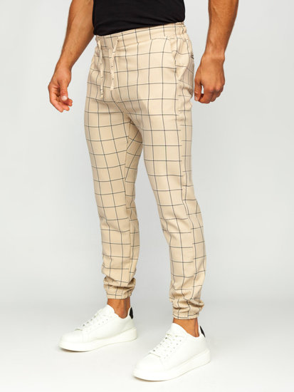 Pantalón jogger de tela a cuadros para hombre beige Bolf 0064