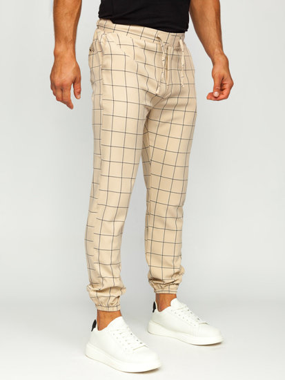 Pantalón jogger de tela a cuadros para hombre beige Bolf 0064