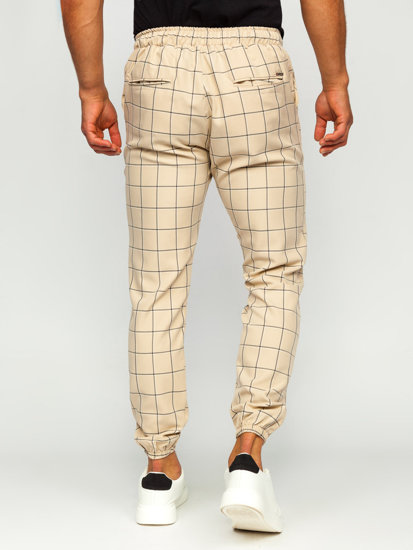 Pantalón jogger de tela a cuadros para hombre beige Bolf 0064