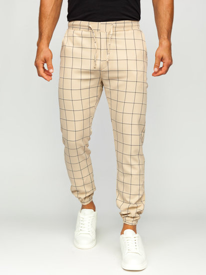 Pantalón jogger de tela a cuadros para hombre beige Bolf 0064