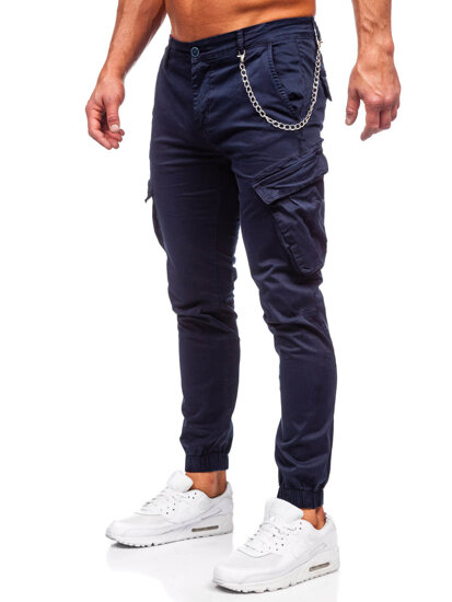 Pantalón jogger de tela cargo para hombre azul oscuro Bolf SK850