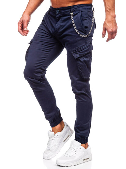 Pantalón jogger de tela cargo para hombre azul oscuro Bolf SK850