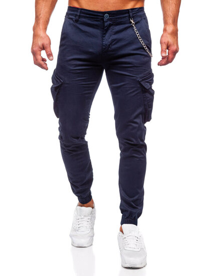 Pantalón jogger de tela cargo para hombre azul oscuro Bolf SK850