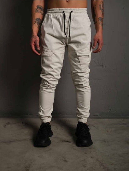 Pantalón jogger de tela cargo para hombre beige Bolf 384