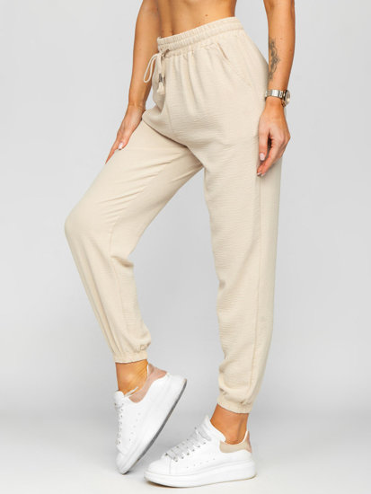 Pantalón jogger de tela para mujer beige Bolf W7322