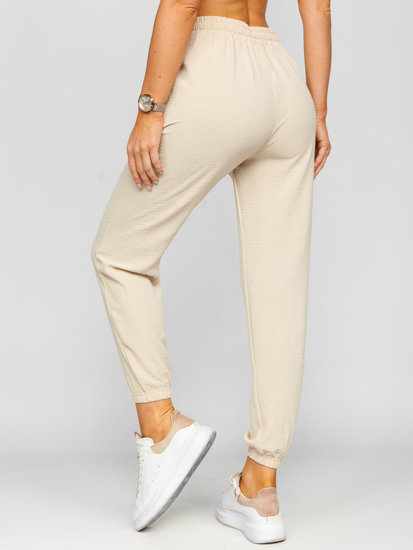 Pantalón jogger de tela para mujer beige Bolf W7322