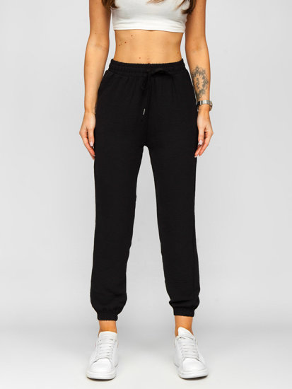 Pantalón jogger de tela para mujer negro Bolf W7322