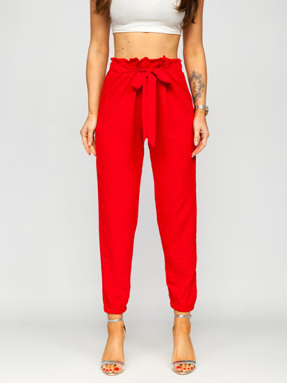 Pantalón jogger de tela para mujer rojo Bolf W5076