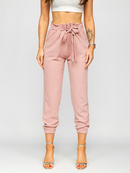 Pantalón jogger de tela para mujer rosa Bolf W5076