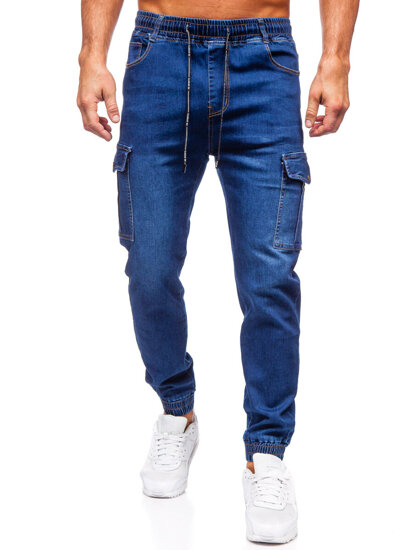 Pantalón vaquero cargo jogger para hombre azul oscuro Bolf 8123