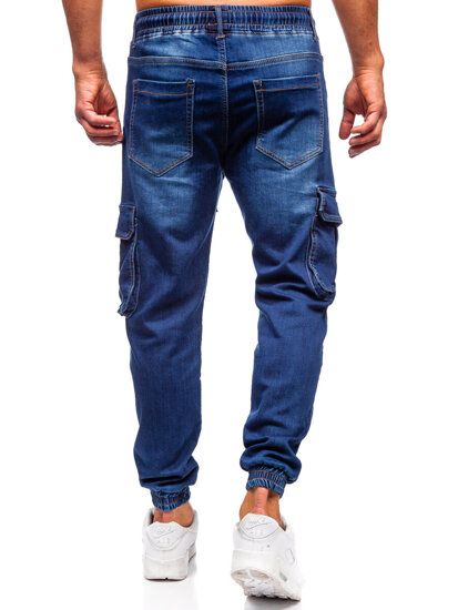 Pantalón vaquero de jogger cargo para hombre azul oscuro Bolf 8166