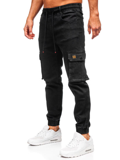 Pantalón vaquero de jogger cargo para hombre negro Bolf 8165