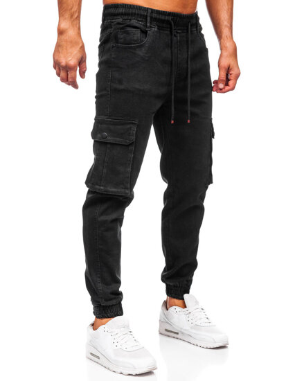 Pantalón vaquero de jogger cargo para hombre negro Bolf 8165