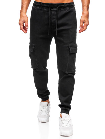 Pantalón vaquero de jogger cargo para hombre negro Bolf 8170