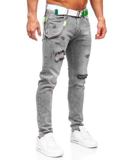 Pantalón vaquero slim fit con cinturón para hombre grafito Bolf KX953