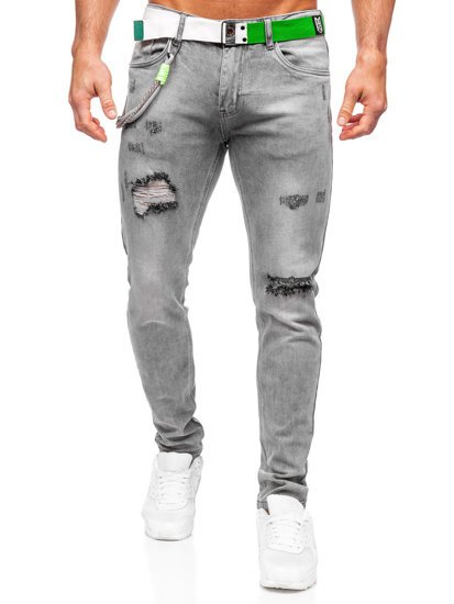 Pantalón vaquero slim fit con cinturón para hombre grafito Bolf KX953