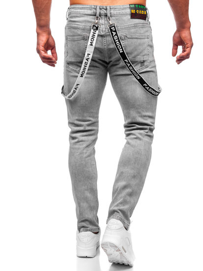 Pantalón vaquero slim fit con tirantes para hombre gris Bolf KX952