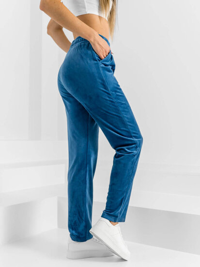 Pantalón velour de chándal para mujer azul Bolf W7626