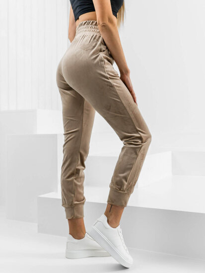 Pantalón velour de chándal para mujer beige Bolf W7685