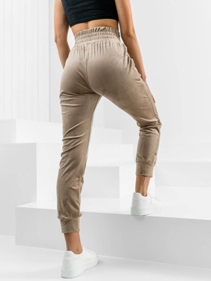 Pantalón velour de chándal para mujer beige Bolf W7685