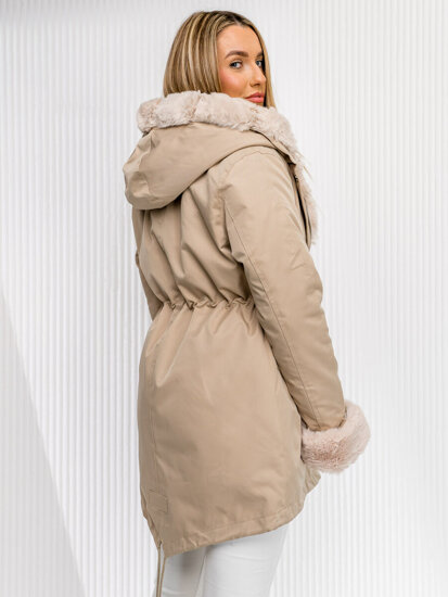 Parka de invierno para mujer beige con capucha Bolf 5M763