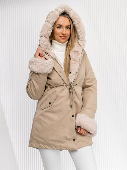 Parka de invierno para mujer beige con capucha Bolf 5M763