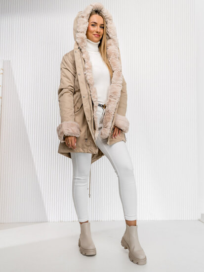 Parka de invierno para mujer beige con capucha Bolf 5M763