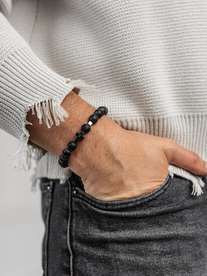 Pulsera de cuentas en elástico para hombre negro Bolf TT4902