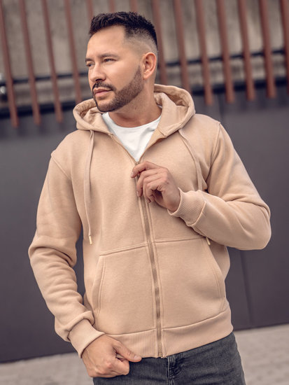 Sudadera abierta gruesa con capucha para hombre beige Bolf 2008A