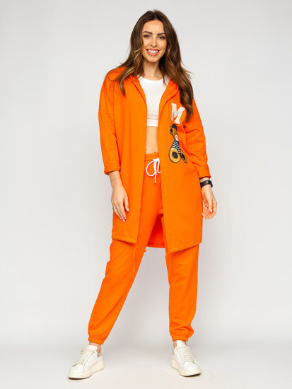 Sudadera abierta larga con capucha y parches para mujer naranja Bolf 81716