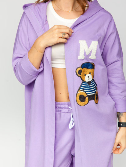 Sudadera abierta larga con capucha y parches para mujer violeta Bolf 81716